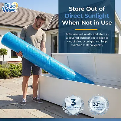 Store 18-ft Round Solar Blanket dry and out of Sun when not in use
