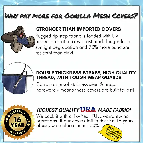 Gorilla covers are stronger than imports, double thick straps, highest quality fabric