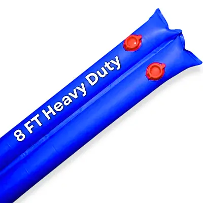 Dual Chamber Water Tubes are placed on winter cover to hold to deck of In-Ground Swimming Pool